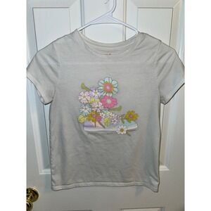 Cat & Jack Graphic Tee Floral Sneaker Short Sleeve Top White Size 10/12